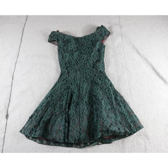 Zum Zum Dress Vintage Green Floral XS Small Off The Shoulder Sequin Mini Zip Up - Picture 2 of 6